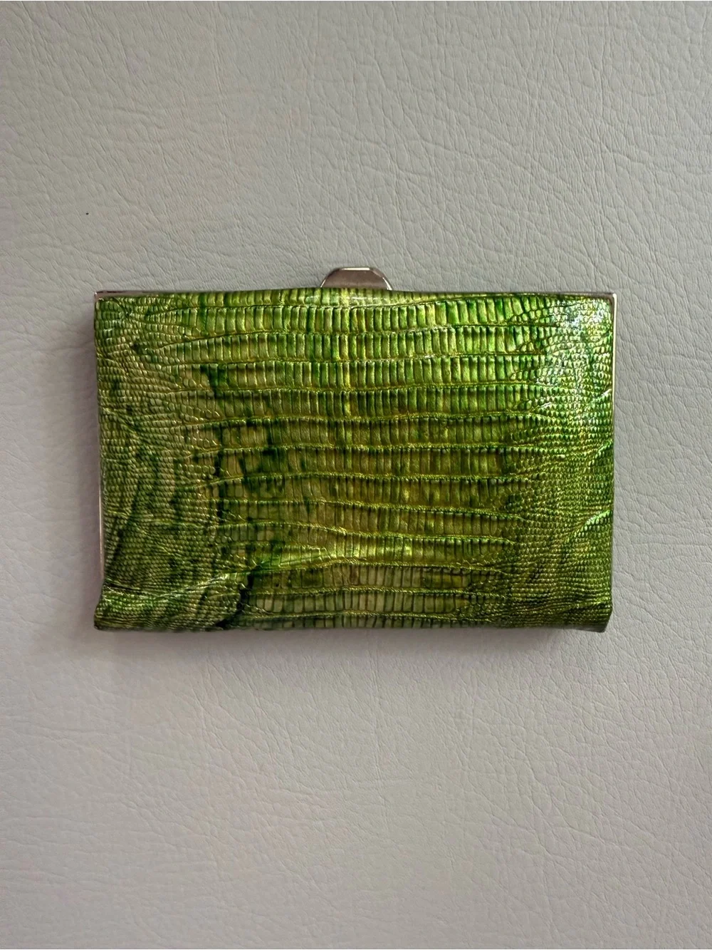Lodis Green Metallic Crocodile Embossed Frame Clutch Mini Wallet